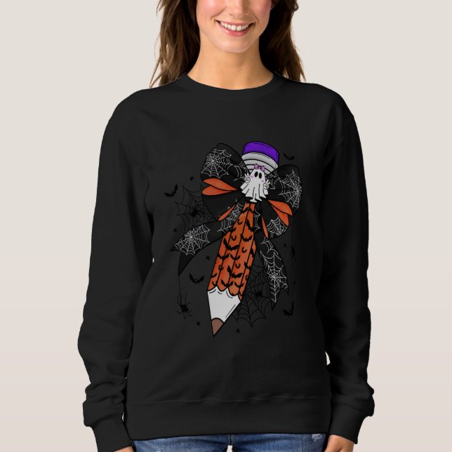 Coquette Bow Pencil Funny Ghost Spooky Lehrer Hal Sweatshirt (Vorderseite)