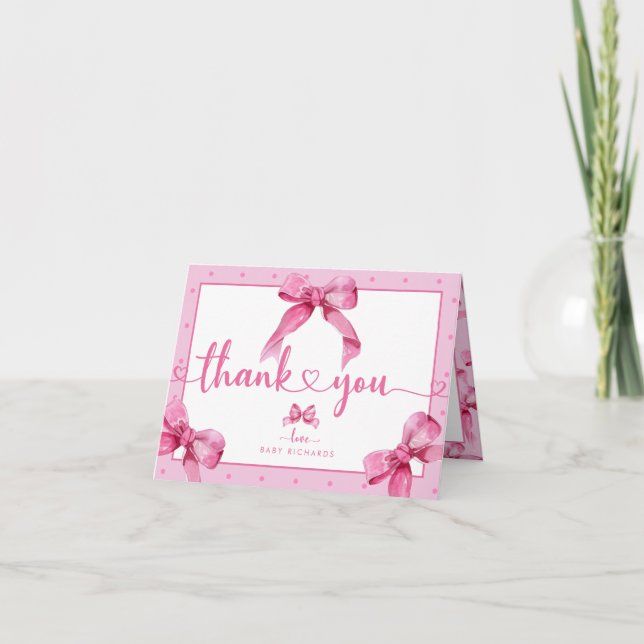 Coquette Bow | Pink Baby Girl Dusche Dankeskarte (Vorderseite)