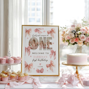 Coquette Bow Pink Girls Erstgeburt Willkommen Poster