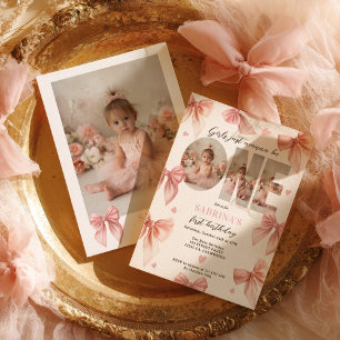 Coquette Bow Pink Girls will zum ersten Geburtstag Einladung