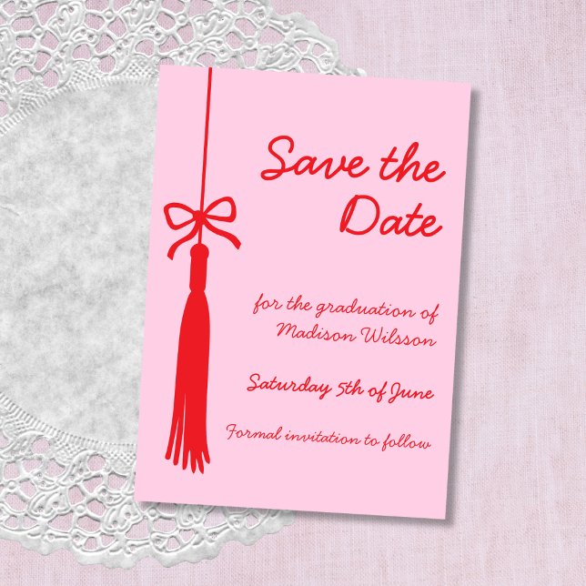 Coquette Bow Pink & Red Class von 2025 Abschluss Save The Date (Coquette Bow Pink & Red Class of 2025 Graduation Save The Date)
