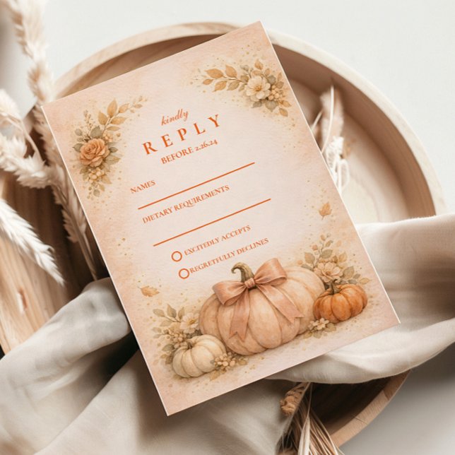 Coquette Bow Pumpkin Fall Wedding RSVP Karte (Von Creator hochgeladen)