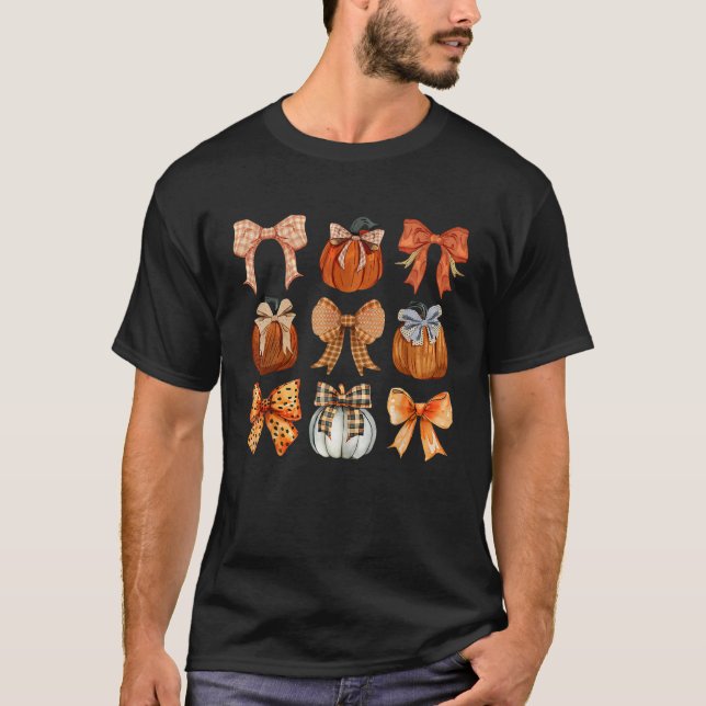 Coquette Bow Pumpkin Saison Erntedank Herbstfest T-Shirt (Vorderseite)