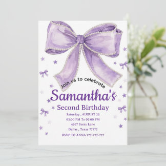 Coquette Bow Purple Birthday Party Invitation Einladung