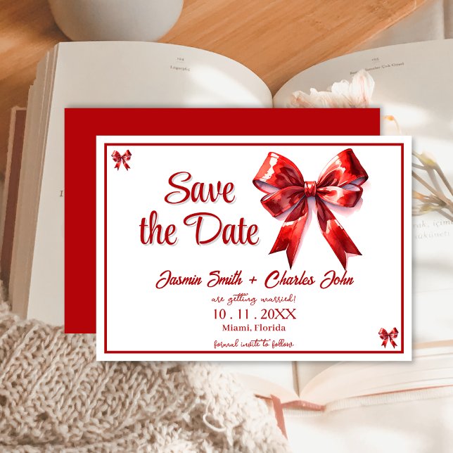Coquette Bow Red Wedding Save the Date Einladung (Von Creator hochgeladen)