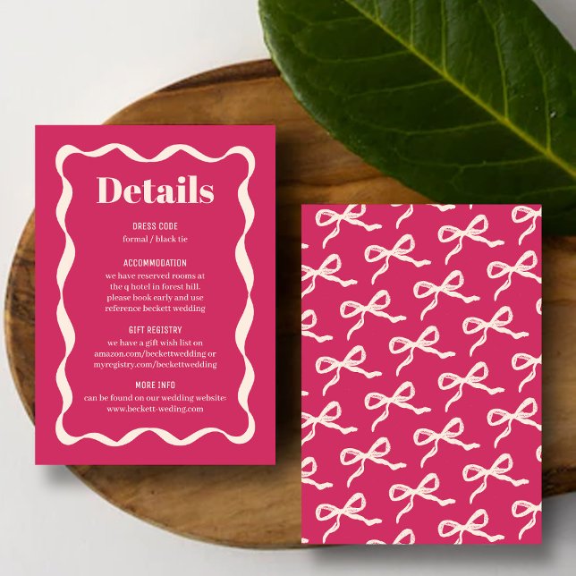 Coquette Bow Retro Wedding Detail Begleitkarte (Von Creator hochgeladen)