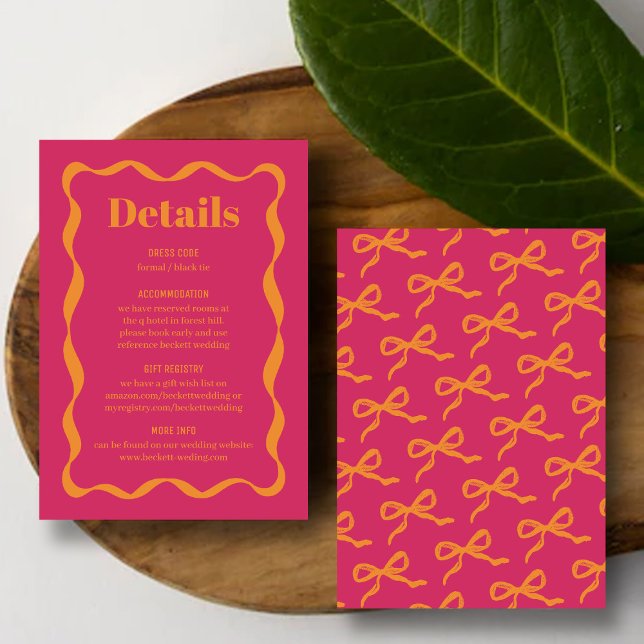 Coquette Bow Retro Wedding Detail Begleitkarte (Von Creator hochgeladen)