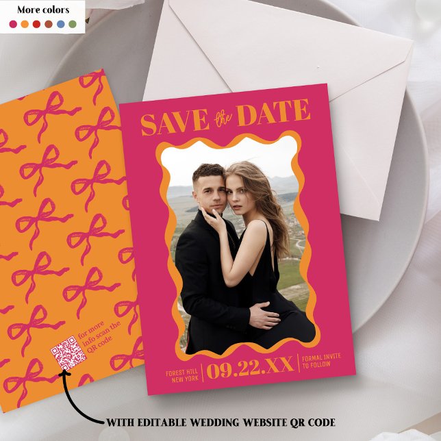 Coquette Bow Retro Wedding Foto Save The Date (Von Creator hochgeladen)