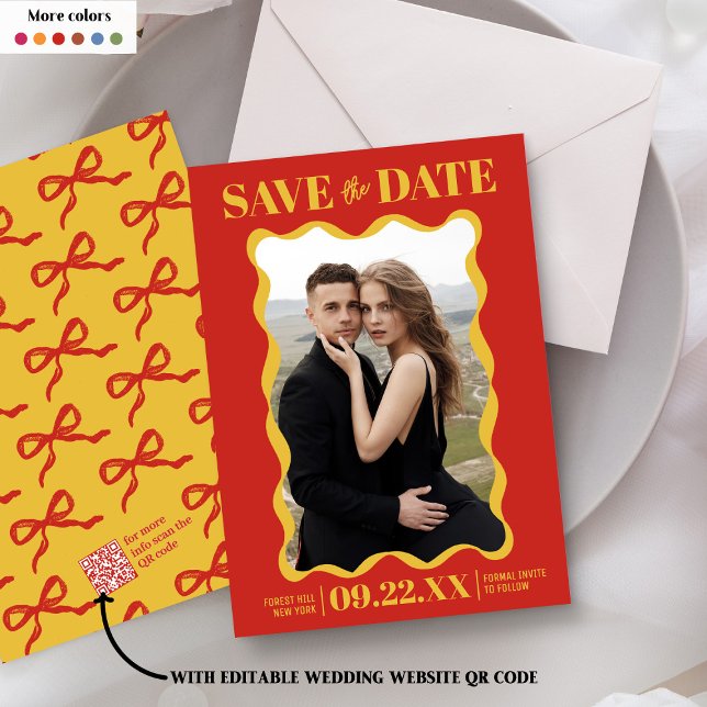 Coquette Bow Retro Wedding Foto Save The Date (Von Creator hochgeladen)