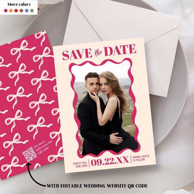 Coquette Bow Retro Wedding Foto Save The Date (Von Creator hochgeladen)