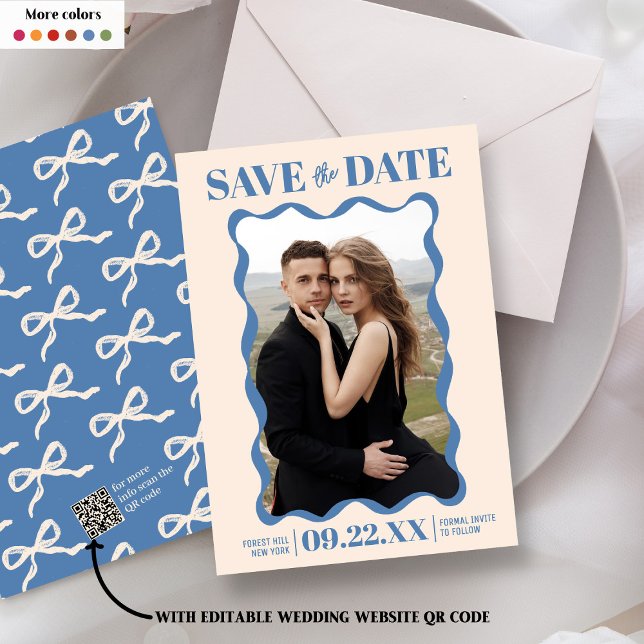 Coquette Bow Retro Wedding Foto Save The Date (Von Creator hochgeladen)
