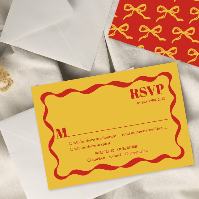 Coquette Bow Retro Wedding RSVP Karte (Von Creator hochgeladen)