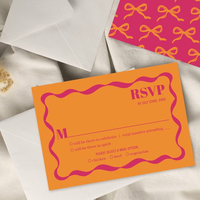 Coquette Bow Retro Wedding RSVP Karte (Von Creator hochgeladen)