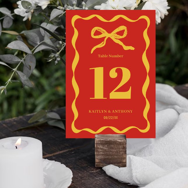 Coquette Bow Retro Wedding Tischnummer (Von Creator hochgeladen)