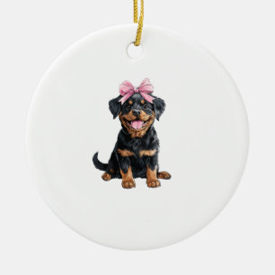 Coquette-Bow-Rottweiler-Hundemama-Mädchen Rosa Keramik Ornament