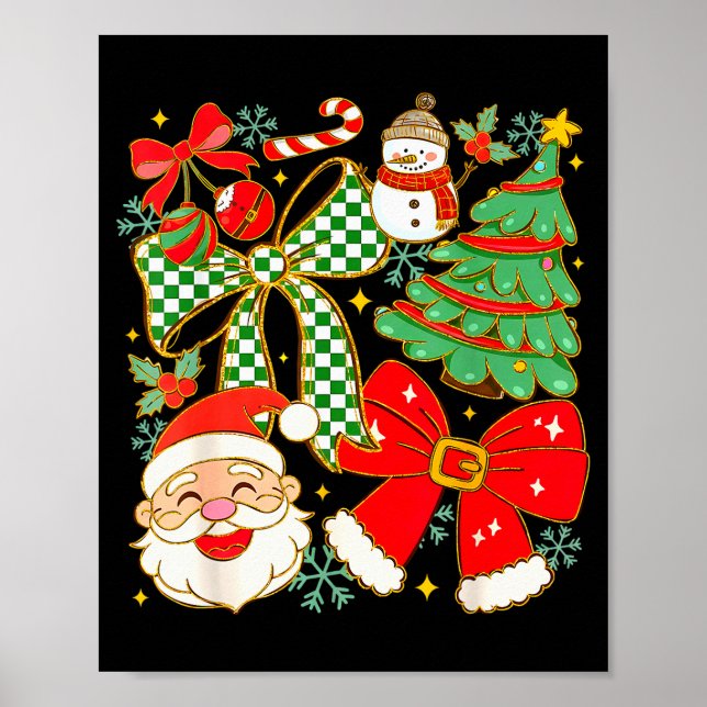 Coquette Bow Santa Claus Merry Christmas Women Xma Poster (Vorne)