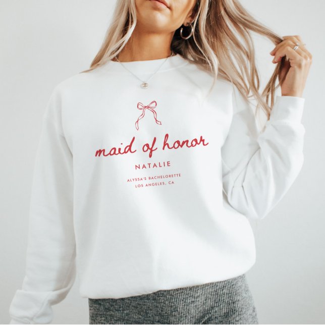 Coquette Bow Script Maid of Honor Bachelorette Sweatshirt (Von Creator hochgeladen)