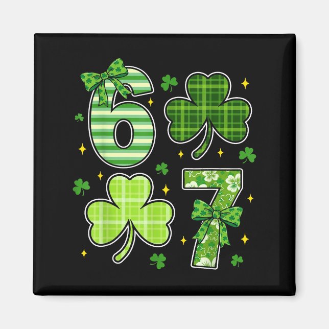 Coquette bow shamrock 67 st patricks day 6 7 meme magnet (Vorne)