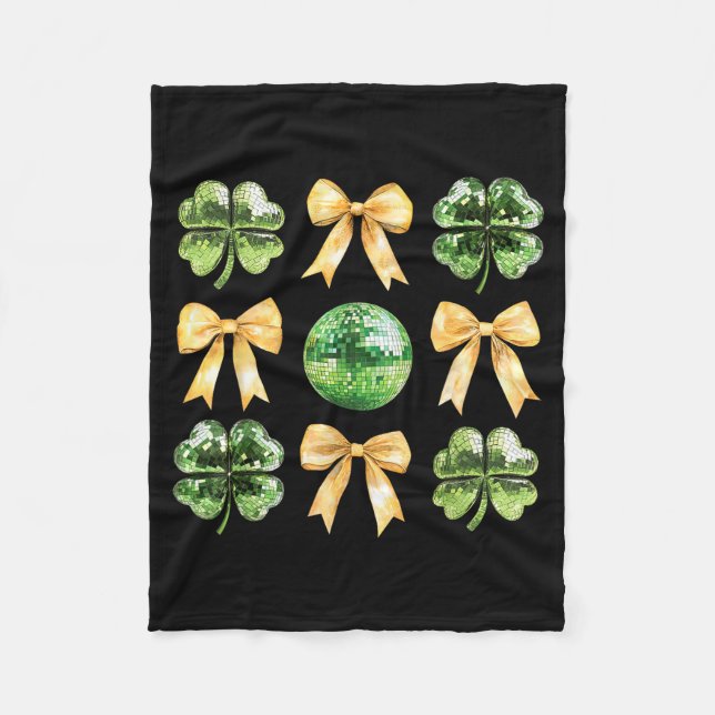 Coquette Bow Shamrock Disco Ball Patricks Day Iris Fleecedecke (Vorderseite)