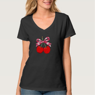 Coquette Bow Simple Pink Niedlich Girl Cherries Ch T-Shirt