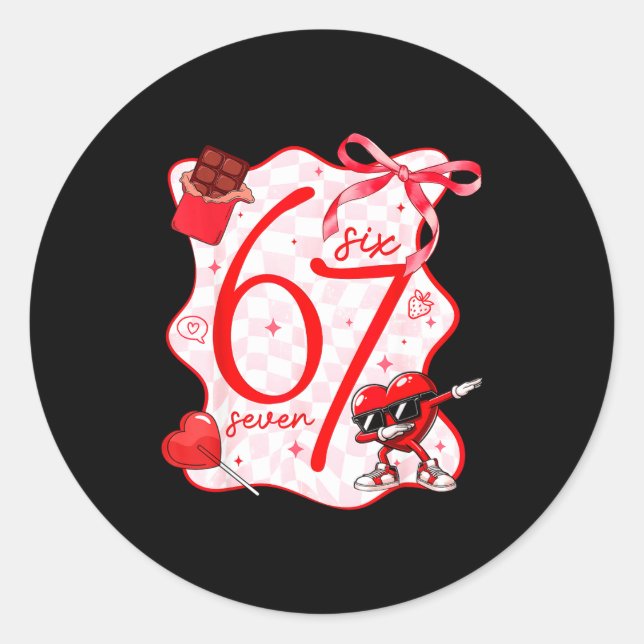 Coquette Bow Six Seven 67 Meme Dabbing Heart Valen Runder Aufkleber (Vorderseite)