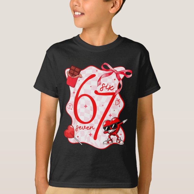 Coquette Bow Six Seven 67 Meme Dabbing Heart Valen T-Shirt (Vorderseite)