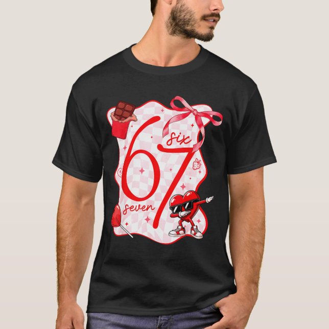 Coquette Bow Six Seven 67 Meme Dabbing Heart Valen T-Shirt (Vorderseite)
