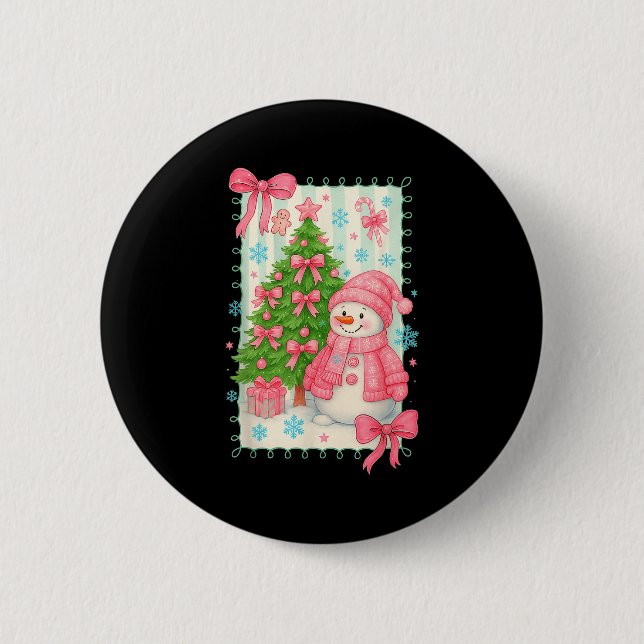Coquette Bow Snowman Nk Christmas Tree Funny Xmas  Button (Vorderseite)