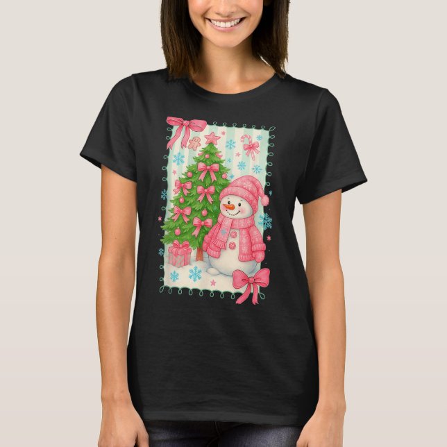 Coquette Bow Snowman Nk Christmas Tree Funny Xmas  T-Shirt (Vorderseite)