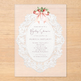 Coquette Bow Stawberries Lace Baby Shower  Acryleinladungen