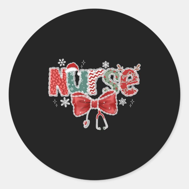 Coquette Bow Stethoscope Nurse Merry Christmas Xma Runder Aufkleber (Vorderseite)