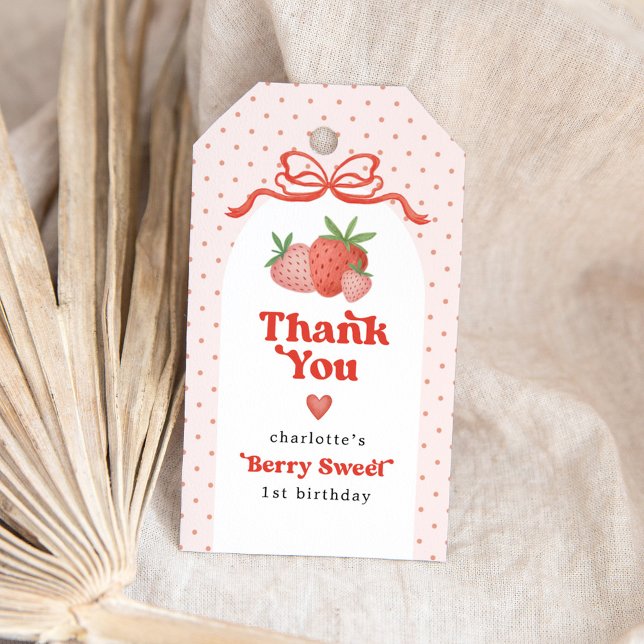 Coquette Bow Strawberry 1st Birthday Party Geschenkanhänger (Von Creator hochgeladen)