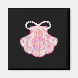 Coquette Bow Summer Vibes Pink Clam Funny Beach Va Magnet