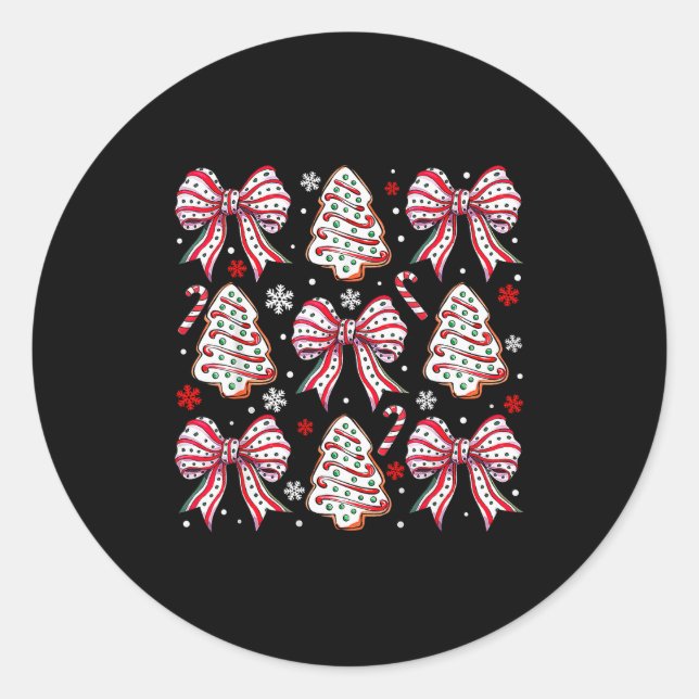 Coquette Bow Tree Cake Candy Cane Merry Christmas  Runder Aufkleber (Vorderseite)