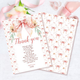 Coquette Bow und Florals Baby Dusche Dankeskarte
