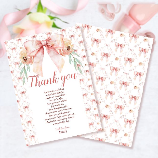 Coquette Bow und Florals Baby Dusche Dankeskarte (Von Creator hochgeladen)