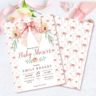 Coquette Bow und Florals Baby Dusche Einladung
