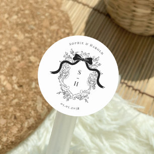 Coquette Bow Wappen Monogram French Wedding Runder Aufkleber
