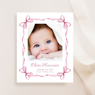 Coquette Bows Baby Girl Foto Geburtsankündigung