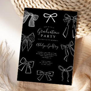 Coquette Bows Black Graduation Party Einladung