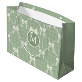 Coquette Bows Gingham Monogram Cream Sage Green  Große Geschenktüte