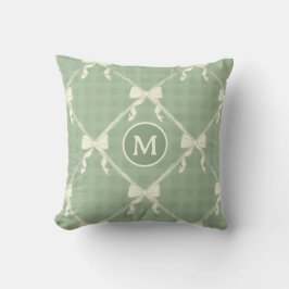 Coquette Bows Gingham Monogram Cream Sage Green  Kissen