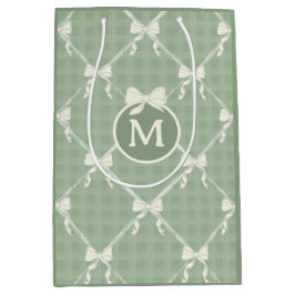 Coquette Bows Gingham Monogram Cream Sage Green  Mittlere Geschenktüte