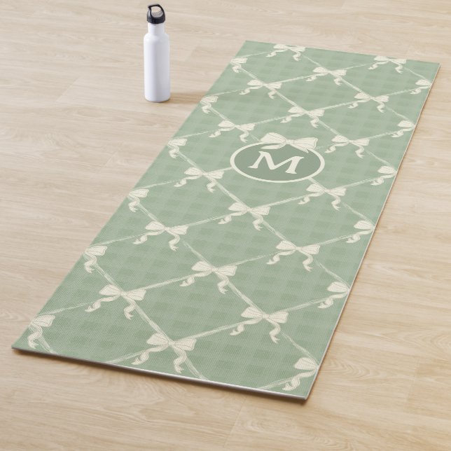 Coquette Bows Gingham Monogram Cream Sage Green  Yogamatte (Beispiel)