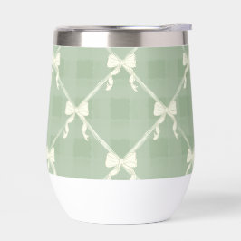 Coquette Bows Gingham Pattern Cream Sage Green 
