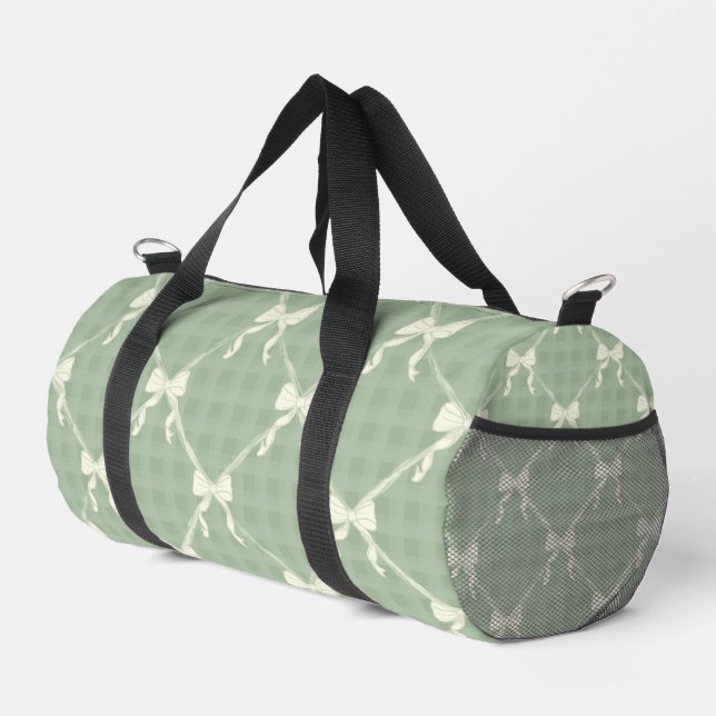 Coquette Bows Gingham Pattern Cream Sage Green  Duffle Bag (Rechte Ecke)