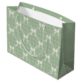 Coquette Bows Gingham Pattern Cream Sage Green  Große Geschenktüte