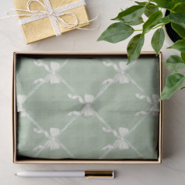 Coquette Bows Gingham Pattern Cream Sage Green  Seidenpapier