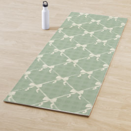 Coquette Bows Gingham Pattern Cream Sage Green  Yogamatte