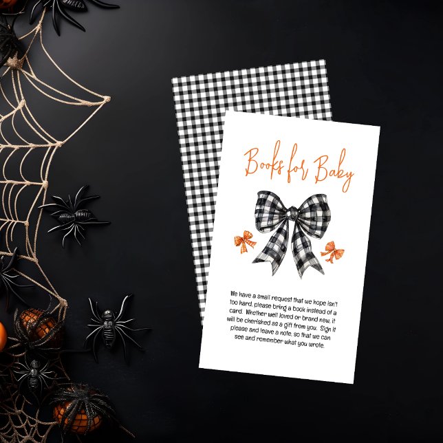 Coquette Bows Halloween Baby Showbücher für Baby Begleitkarte (Halloween Coquette Black | Orange Bows Girl Baby Shower Books for Baby Enclosure Insert Card)